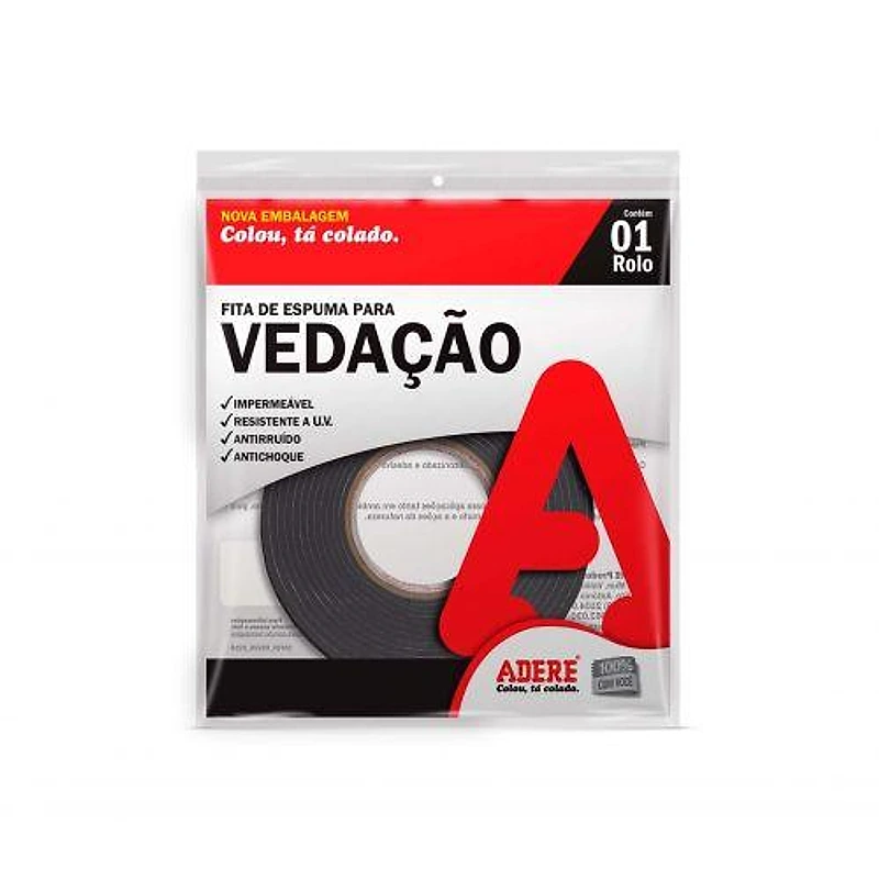 Adere Fita Adesiva de Espuma para Vedação Cinza 19mm x 5m — Campinas
