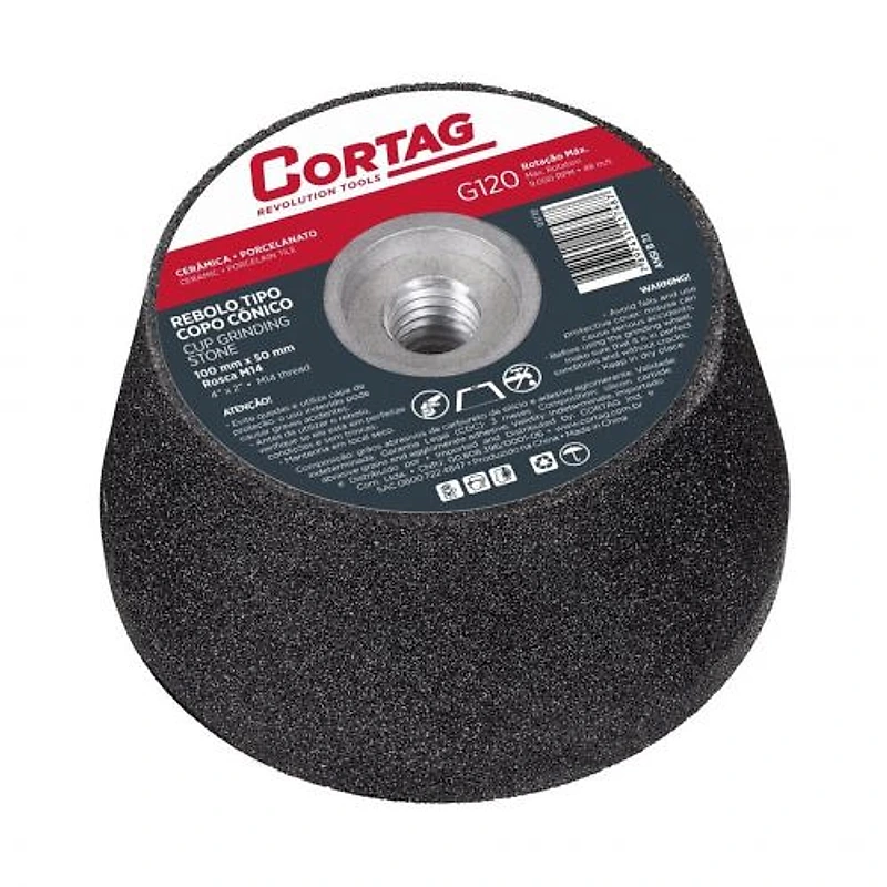 Rebolo Copo Cônico 4" (100mm) Grão 120 M14 Cortag 61750 — Campinas