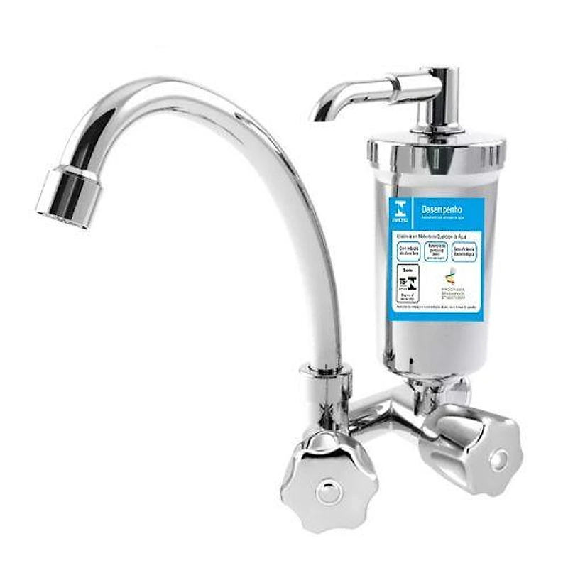 Purificador de Água com Torneira de Mesa Bica Móvel e Filtro Metal Cromado Alpha — Campinas