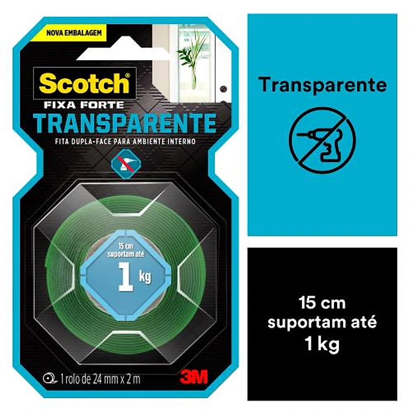 Fita Dupla Face Acrílica Interna 24mm x 2m 3M Fixa Forte — Campinas