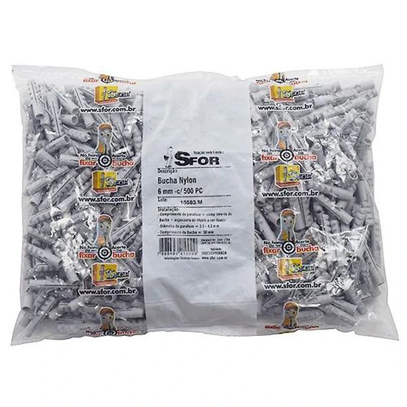 Bucha de Nylon 6mm (500 peças) Sfor — Campinas