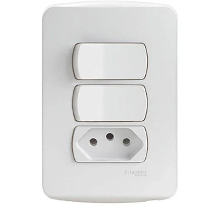 Conjunto Dois Interruptores Simples e Tomada 10A 4x2 Miluz Schneider — Campinas