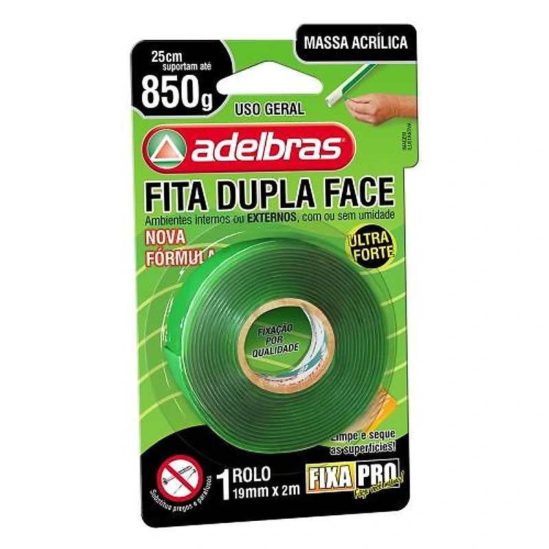 Fita Dupla Face Acrílica Interna 19mm x 2m 850g Adelbras 815000031 — Campinas