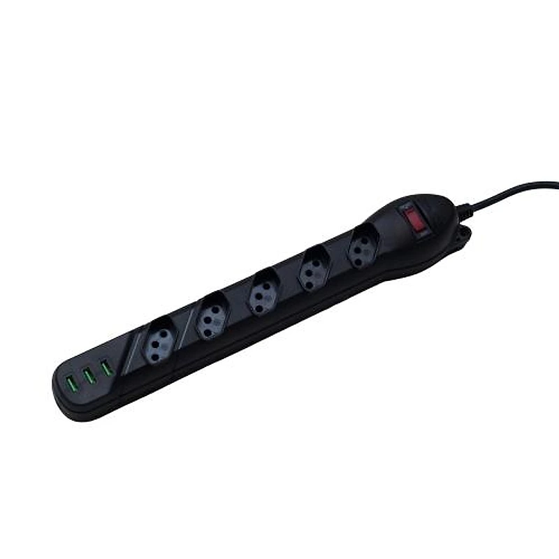 Filtro de Linha 5 Tomadas e 3 Portas USB 1,20m Bivolt Preto Qualitronix — Campinas