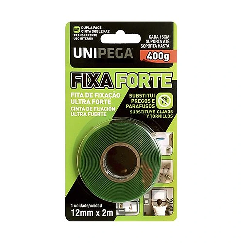 Fita Dupla Face Acrílica Interna 12mm x 2m Unipega Fixa Forte — Campinas
