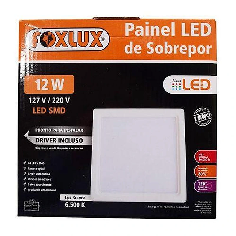 Painel LED Sobrepor Quadrado 12W Branca Fria 6500K Alumínio Foxlux — Campinas