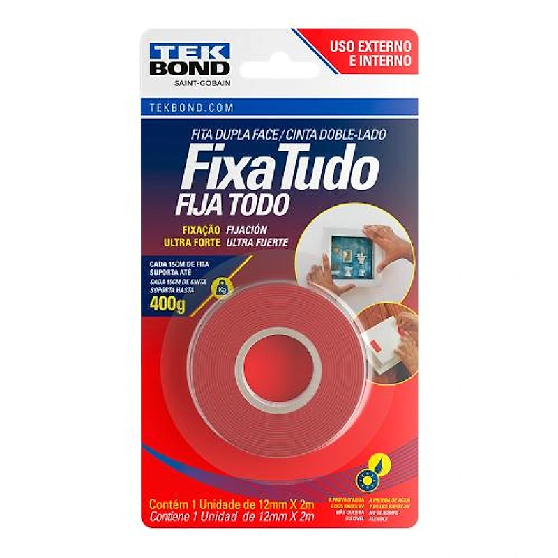 Fita Dupla Face Acrílica Externa 12mm x 2m 400g Tek Bond — Campinas