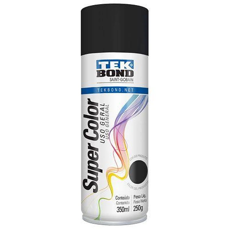 Tinta Spray Supercolor Uso Geral Preto Fosco 350ml Tekbond Tek Bond — Campinas