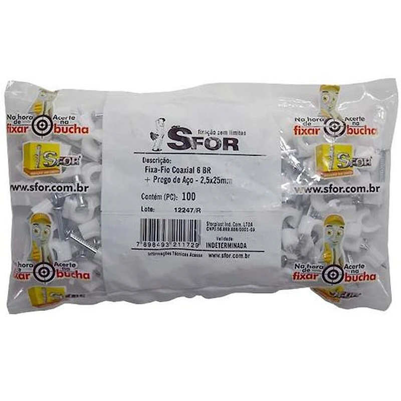 Fixa Fio Coaxial 6mm Branco (100 peças) Sfor — Campinas