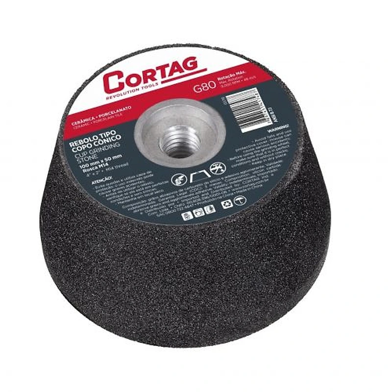 Rebolo Copo Cônico 100mm Grão 80 Rosca M14 Cortag 61749 — Campinas