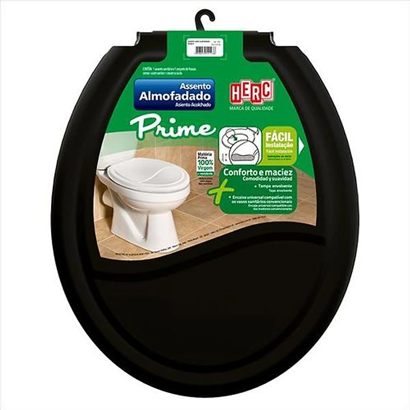 Assento Sanitário Almofadado Oval Preto Herc 2392 — Campinas