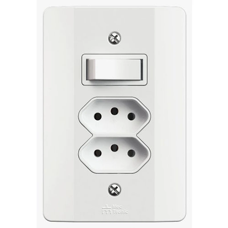 Conjunto Sobrepor 4x2 Branco 1 Interruptor Paralelo e 2 Tomadas 10A Mill Mec — Campinas