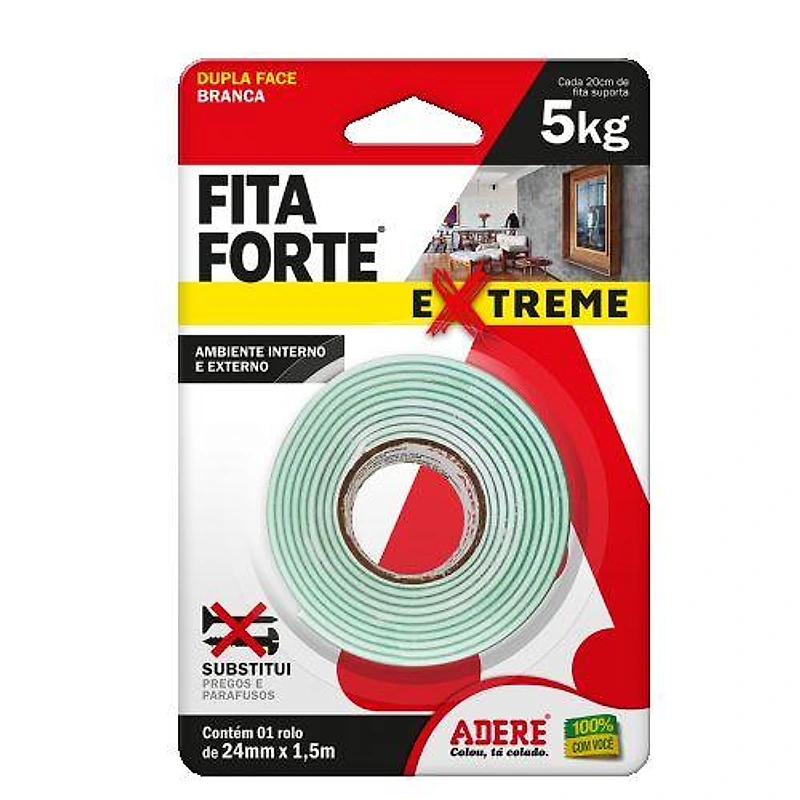 Fita Dupla Face de Espuma Interna e Externa 24mm x 1,5m Adere — Campinas