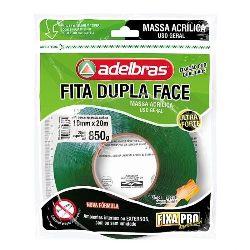 Fita Dupla Face Acrílica Interna 19mm x 20m Adelbras 815000028 — Campinas
