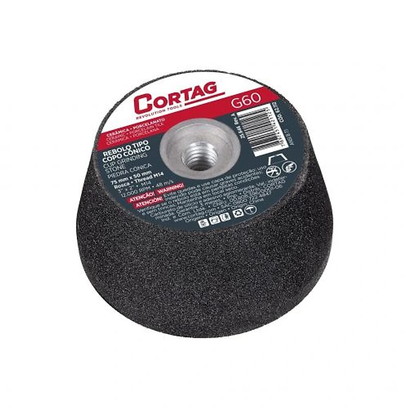 Rebolo Copo Cônico 75mm Grão 60 Rosca M14 Cortag 62112 — Campinas