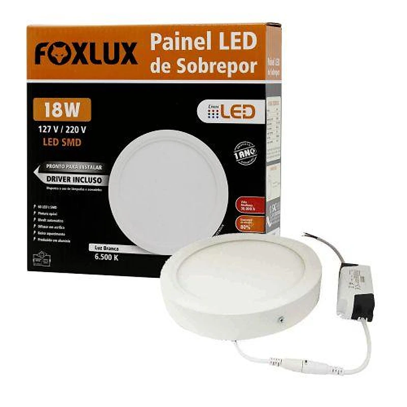 Painel LED Sobrepor Redondo 18W Branca Fria 6500K Foxlux — Campinas
