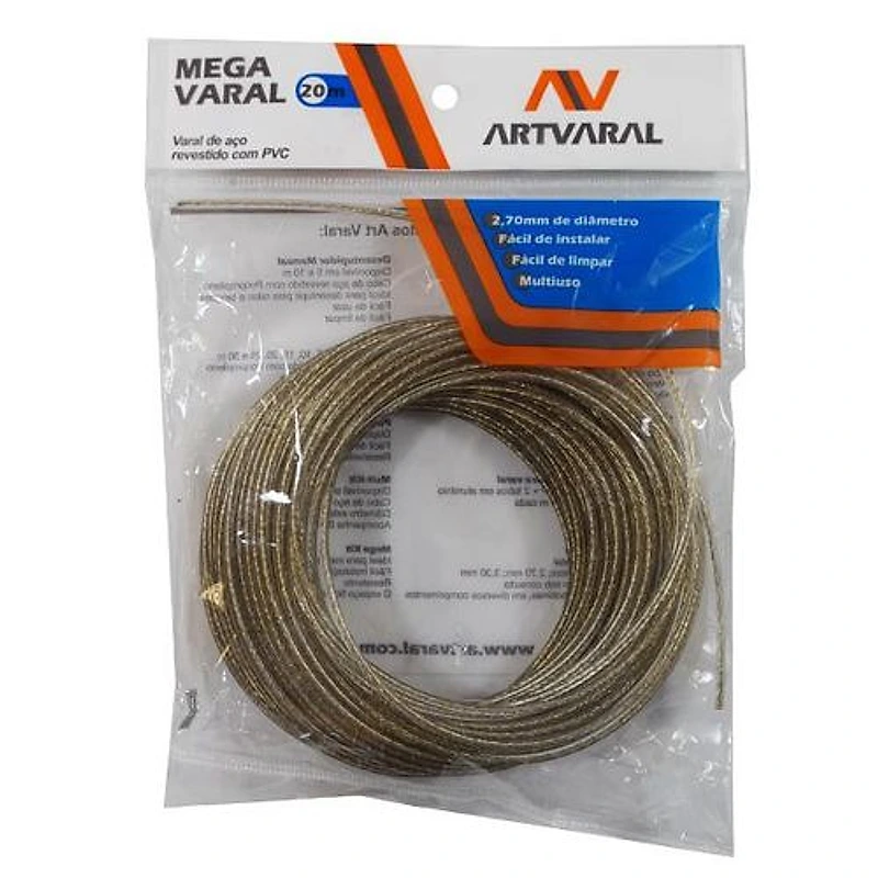 Varal de Aço Revestido em PVC Cristal 2,70mm 20m Mega Varal Art Varal — Campinas