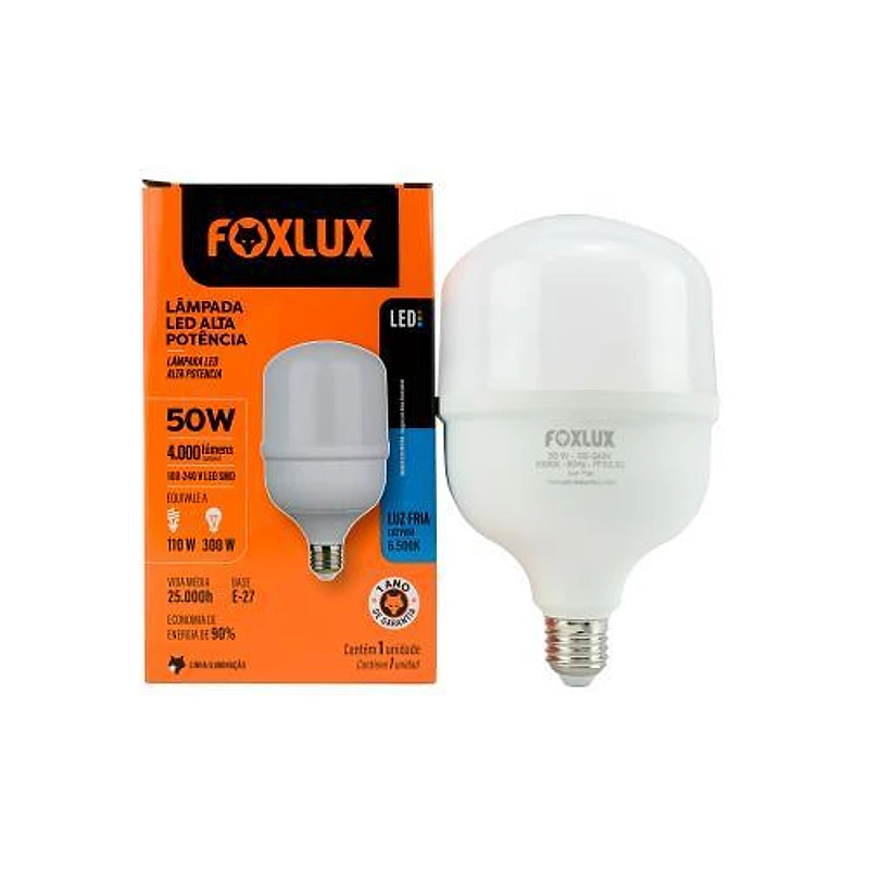 Lâmpada LED Bulbo Alta Potência 50W Branca Fria 6500K Foxlux — Campinas