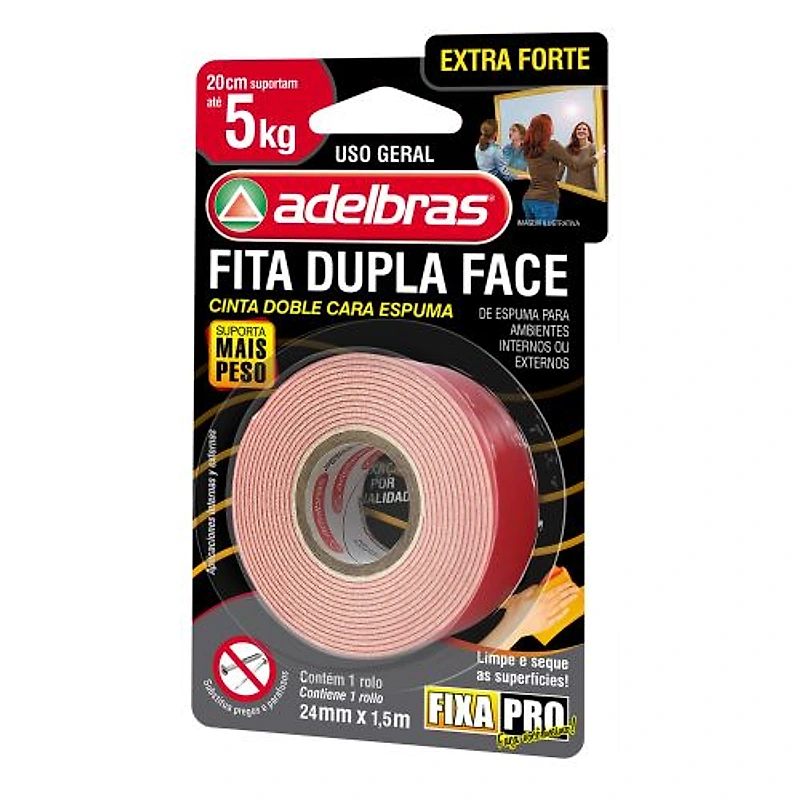 Fita Dupla Face de Espuma Externa 24mm x 1,5m 5kg Adelbras 816000015 — Campinas
