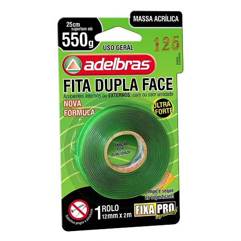 Fita Dupla Face Acrílica Interna 12mm x 2m 550g Adelbras 815000030 — Campinas
