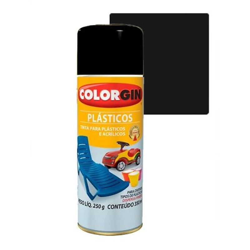 Tinta Spray Plástico Preto Fosco 350ml Colorgin — Campinas