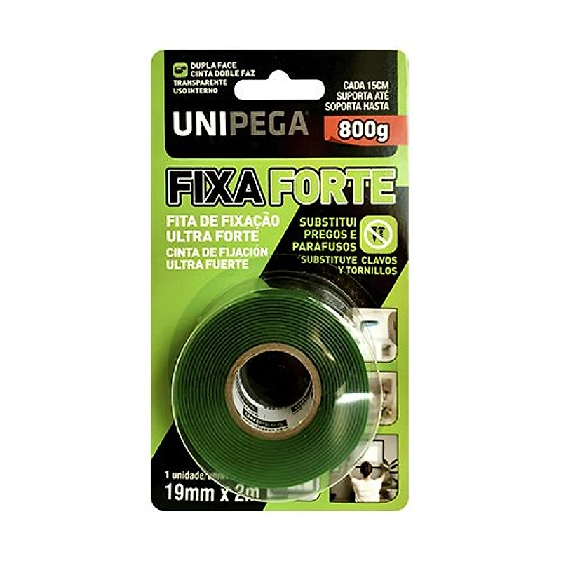 Fita Dupla Face Acrílica Interna 19mm x 2m 800g Unipega — Campinas