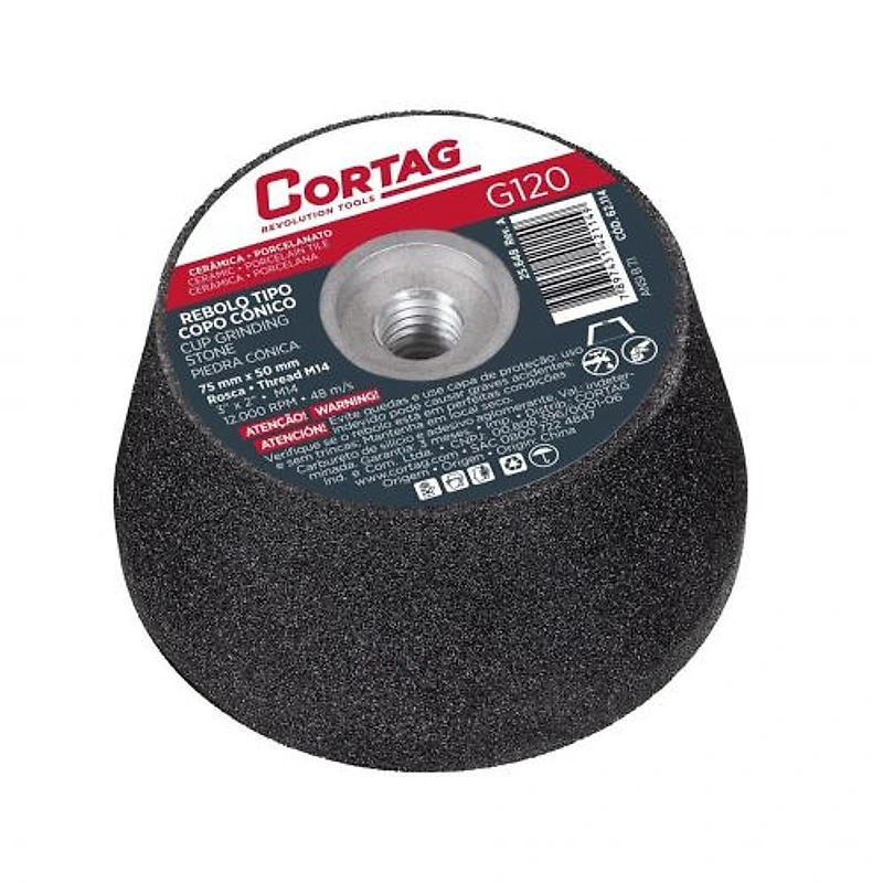 Rebolo Copo Cônico 75mm Grão 120 M14 Cortag 62114 — Campinas