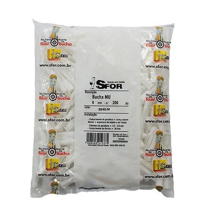 Bucha Multi-Uso para Tijolo Furado 6mm em Nylon (200 peças) 106 Sfor — Campinas